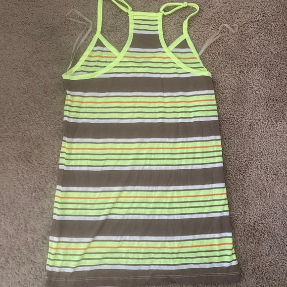 NEW Neon Yellow Striped Cami Tank Top Medium M - Picture 3 of 3